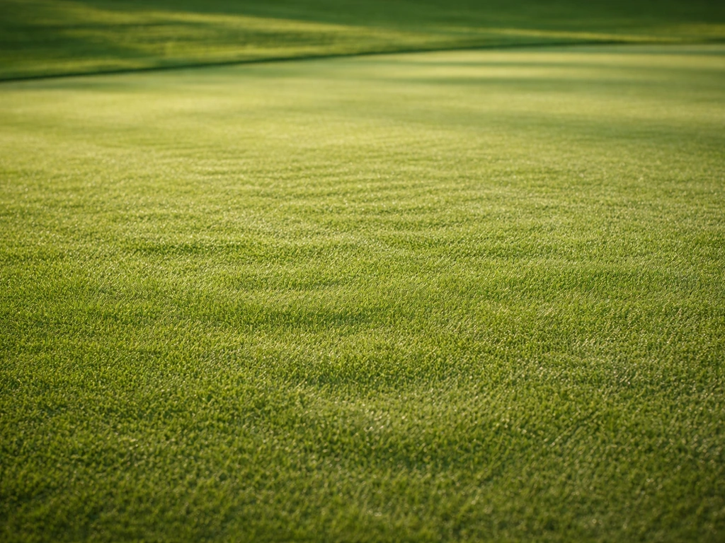 Green de golf en agrostide avec des brins fins “mot flèche” qui ressortent au-dessus de la tonte.
