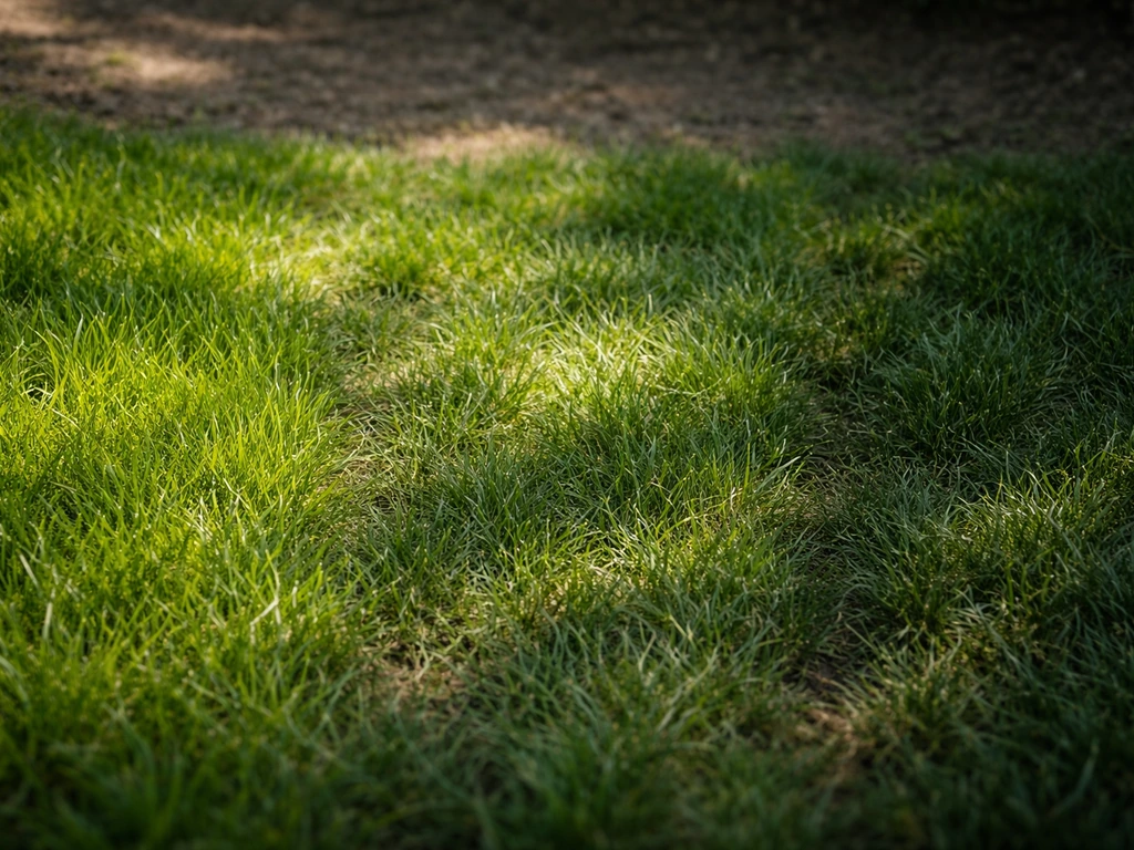 Trois petites zones de gazon au sol, texture différente, montrant plein soleil, mi-ombre et ombre