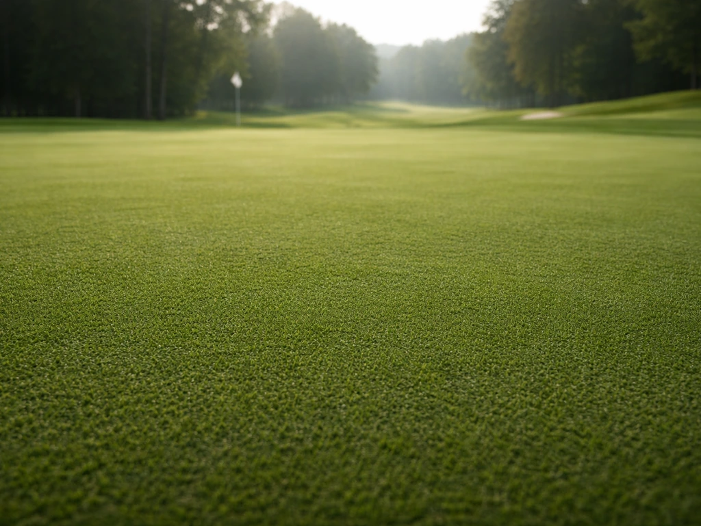 Green de golf en France, pelouse très ras, texture homogène et légèrement vallonnée, sans joueurs.