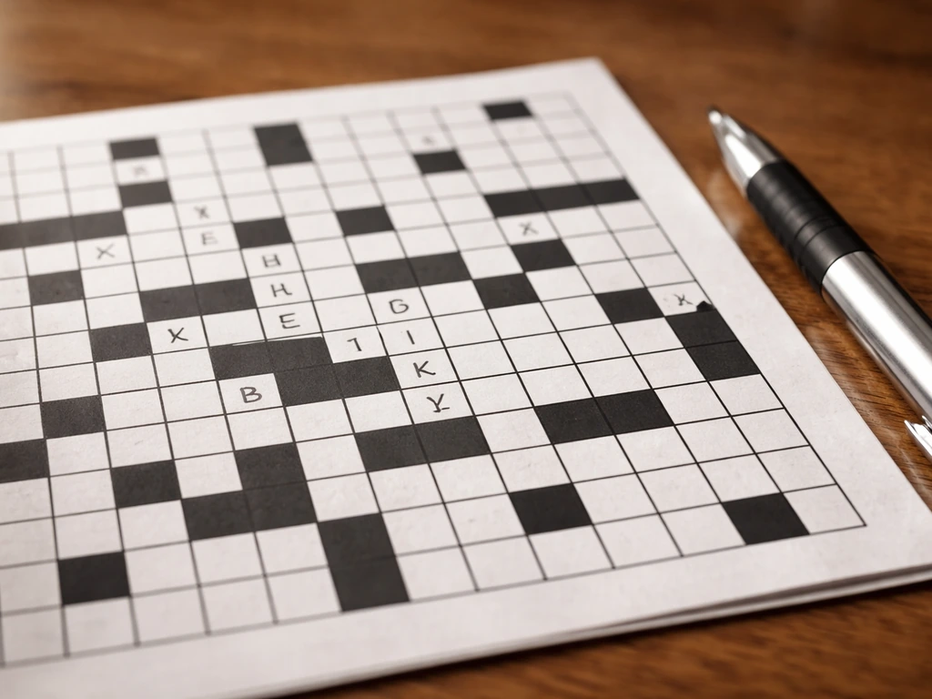 Gros plan d’une grille de lettres croisées sur table, avec un stylo, montrant la validation lettre par lettre.