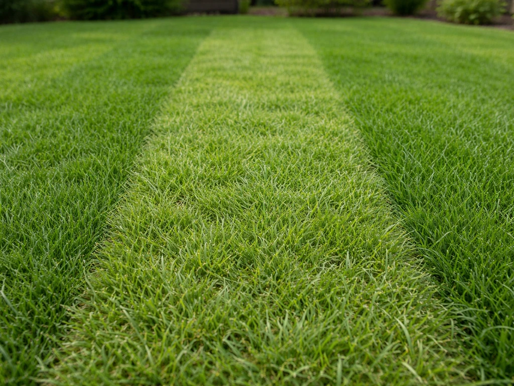 Gazon en plusieurs zones montrant des différences de densité et de texture entre variétés.