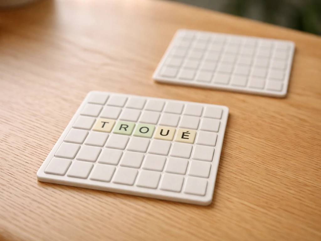 Grille de lettres avec le mot « TROUÉ » entouré, et surlignage discret des lettres utiles pour une validation d’énigme.
