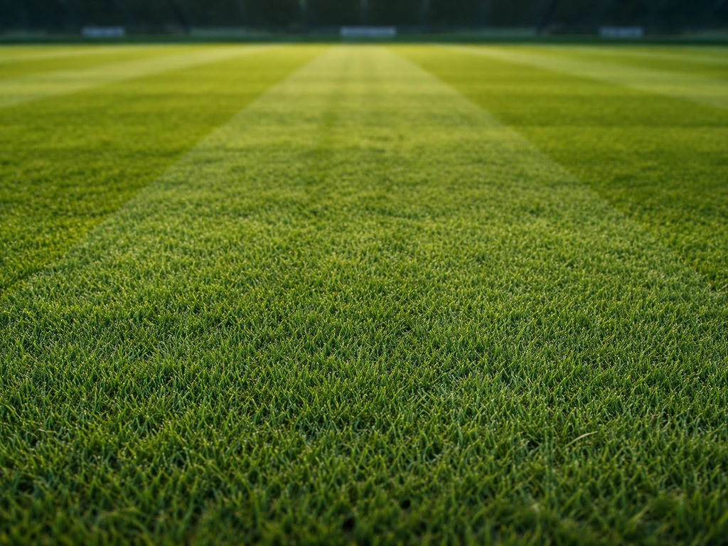 Gazon de stade de football vert, bien net, avec lignes visibles et texture détaillée.