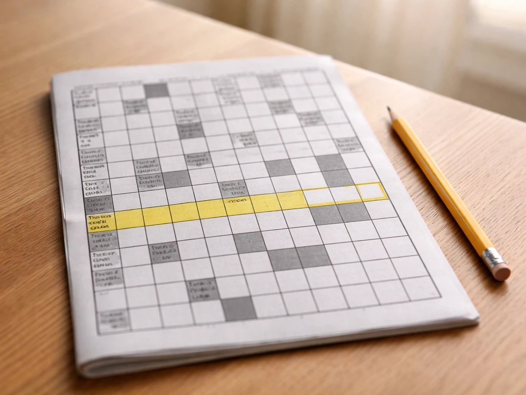 Grille de mots fléchés sur une table, surlignée près de “gazon de stade”, avec un crayon à côté.
