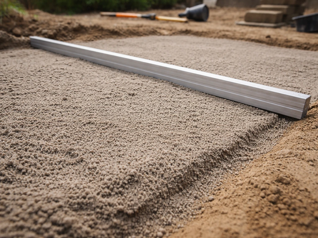 Lit de sable concassé 0/4 ou 0/6 étalé et nivelé avec une règle sur une surface de pose