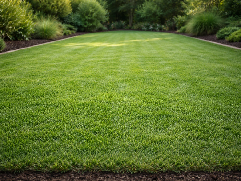 Pelouse fraîchement semée et homogène dans un jardin, aspect bien nivelé, prête à être entretenue.