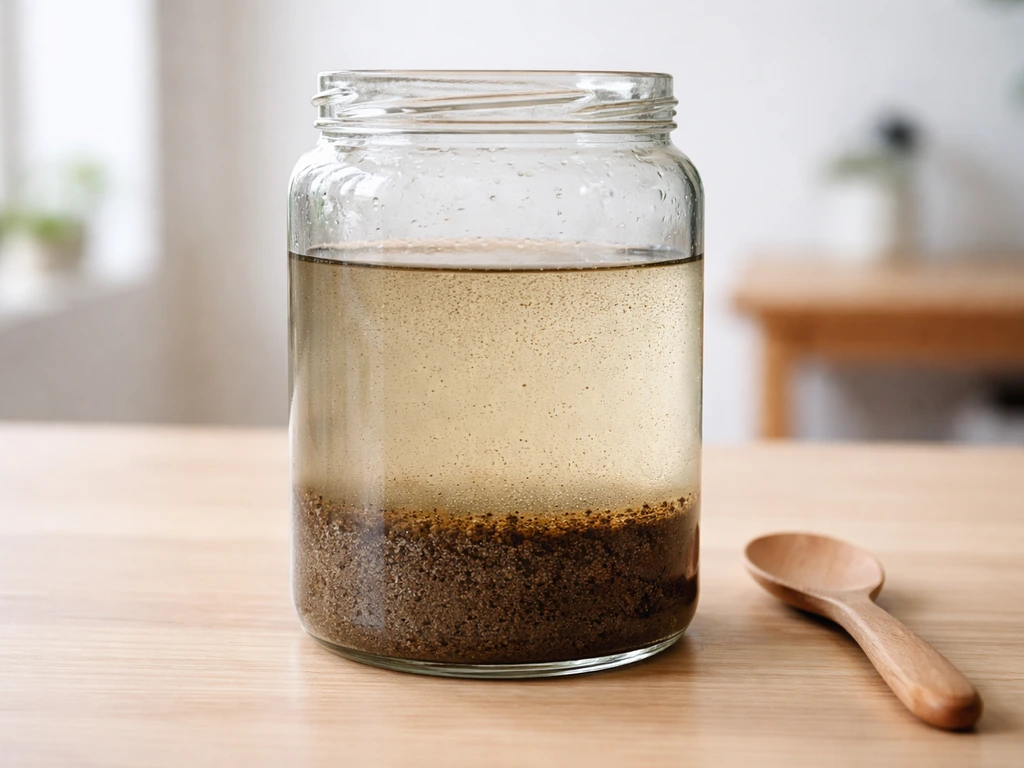 Grand pot en verre avec terre et eau, décantation visible en couches pour estimer la texture du sol.